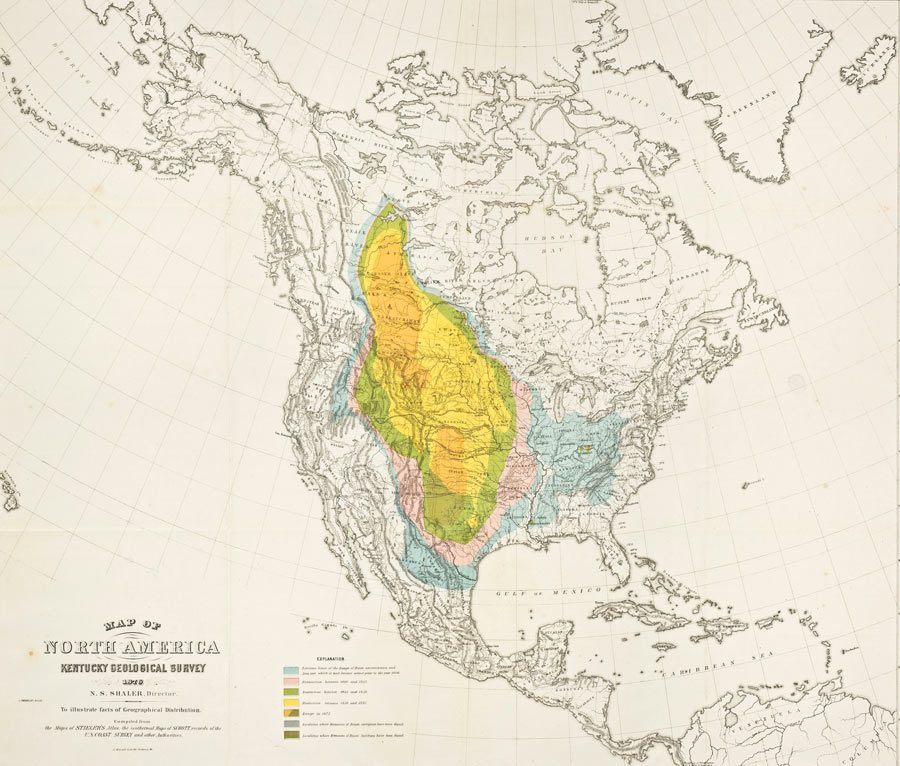 Historical map of evolving bison range from 1876.