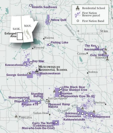 Map of Saskatchewan residential school locations