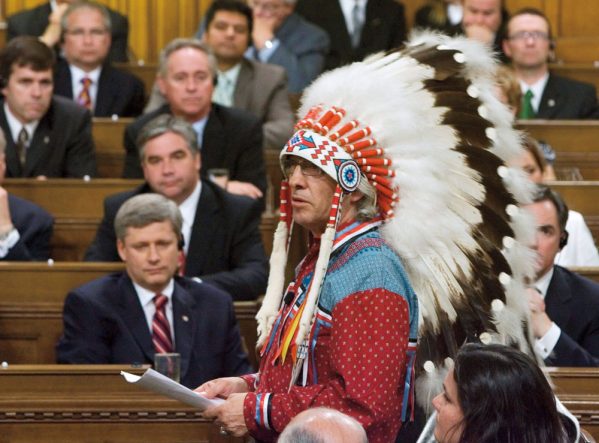 The Assembly of First Nations Chief Phil Fontaine addresses the House of Commons on June 11, 2008, the day the federal government apologized for residential schools.