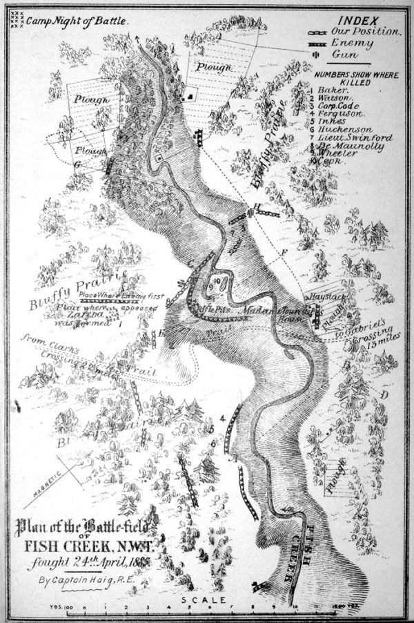 Sketch plan of the battlefield at Fish Creek from April 1885.