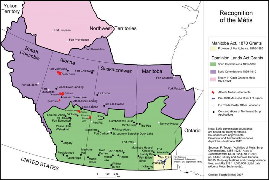 “Recognition of the Métis” map from John Weinstein’s book Quiet Revolution West: The Rebirth of Métis Nationalism.