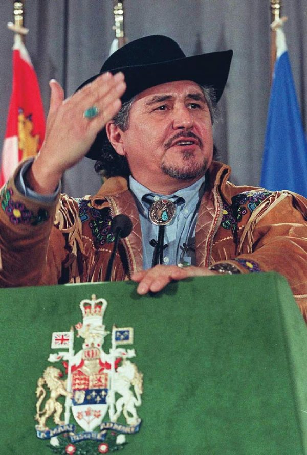Harry Daniels at a press conference in Ottawa in January 1998.