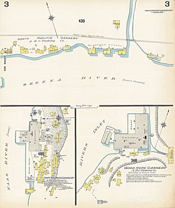 A fire insurance plan map from 1915, including a label for “Indian huts.”