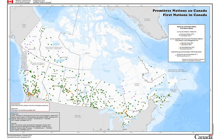 Government of Canada map of First Nations in Canada.