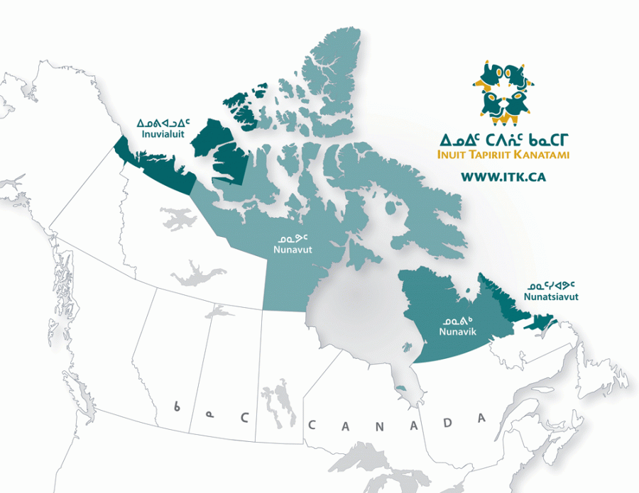 Map showing the region of land where Inuit live in Canada