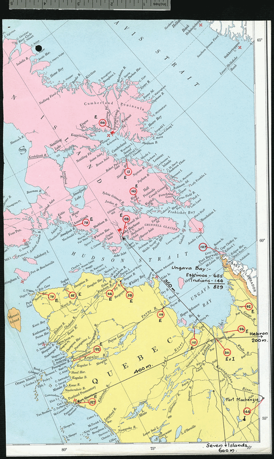 Coloured map showing the demographics in 1941